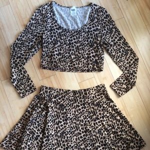 VS PINK Cheetah Skirt and Long Sleeve Crop Top